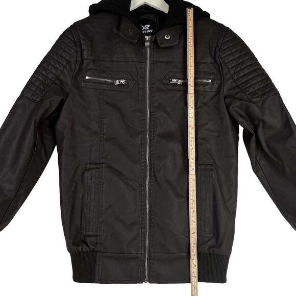 New XRAY Jeans Men US S Brown Faux PU Leather Biker Jacket Zipper Coat - Picture 6 of 17